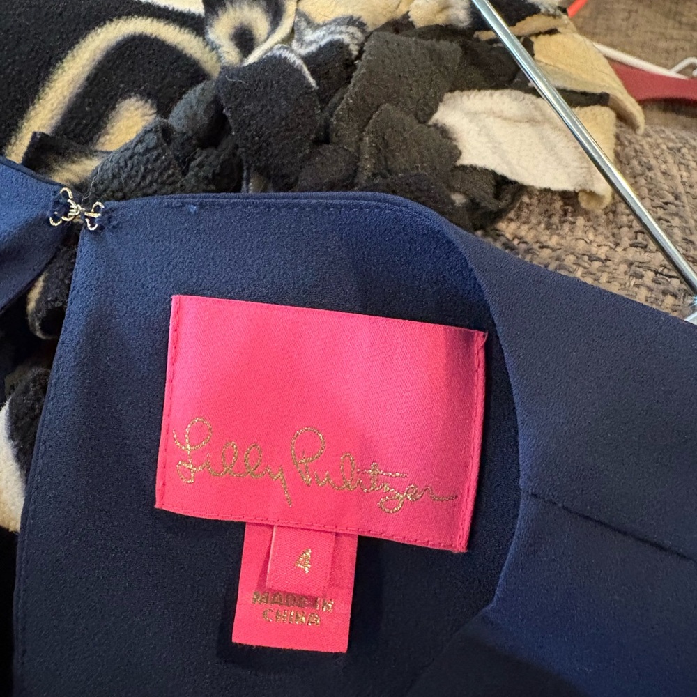Lilly Pulitzer Navy Blue Dress with Floral Sash - Picture 2 of 7